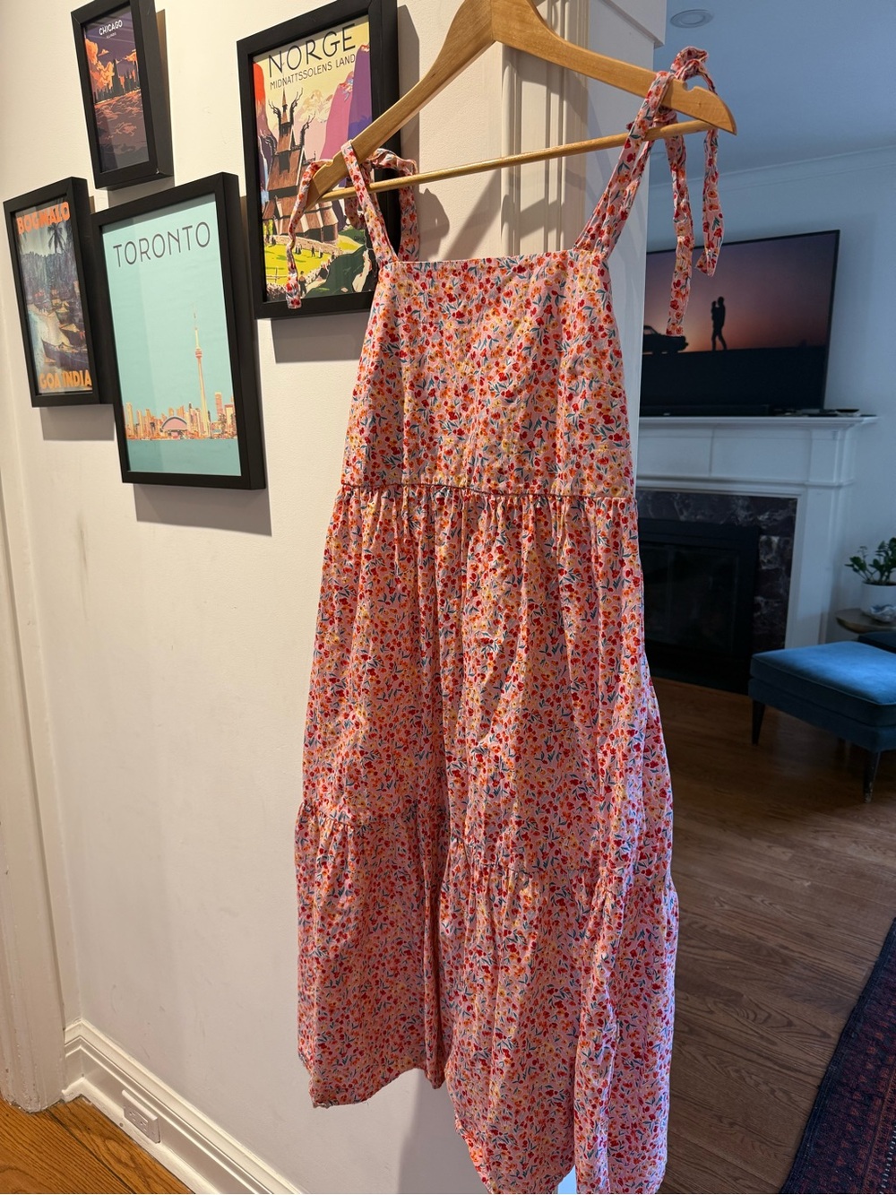 Floral Tie-Shoulder Sundress - Pink Floral Pattern, cotton